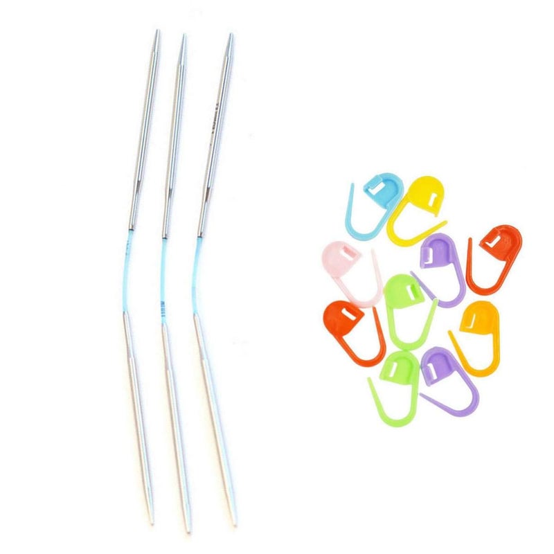 addi FlexiFlips 8 inch (20cm) (Set of 3) US 04 (3.5mm) DPN Double Pointed Knitting Needle Slick & Smooth Finish, Standard Tips, Smooth Joins, Blue Pliable Cord with 10 Colorful Stitch Markers - Image 1